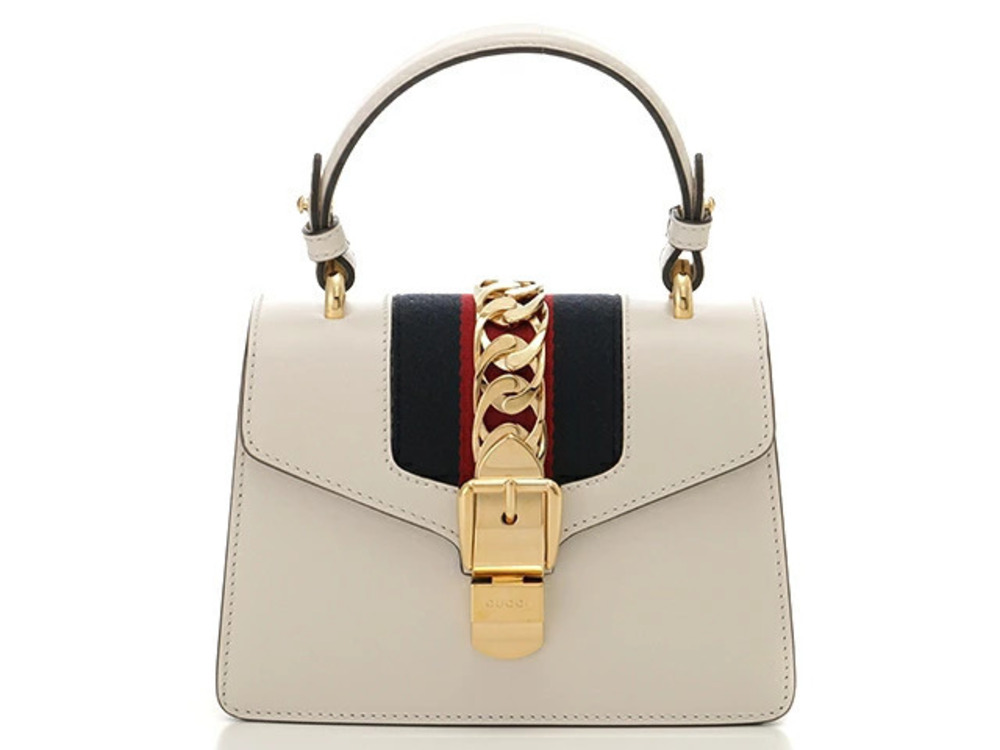Gucci Sylvie Handbag Calfskin x Canvas Ivory White
